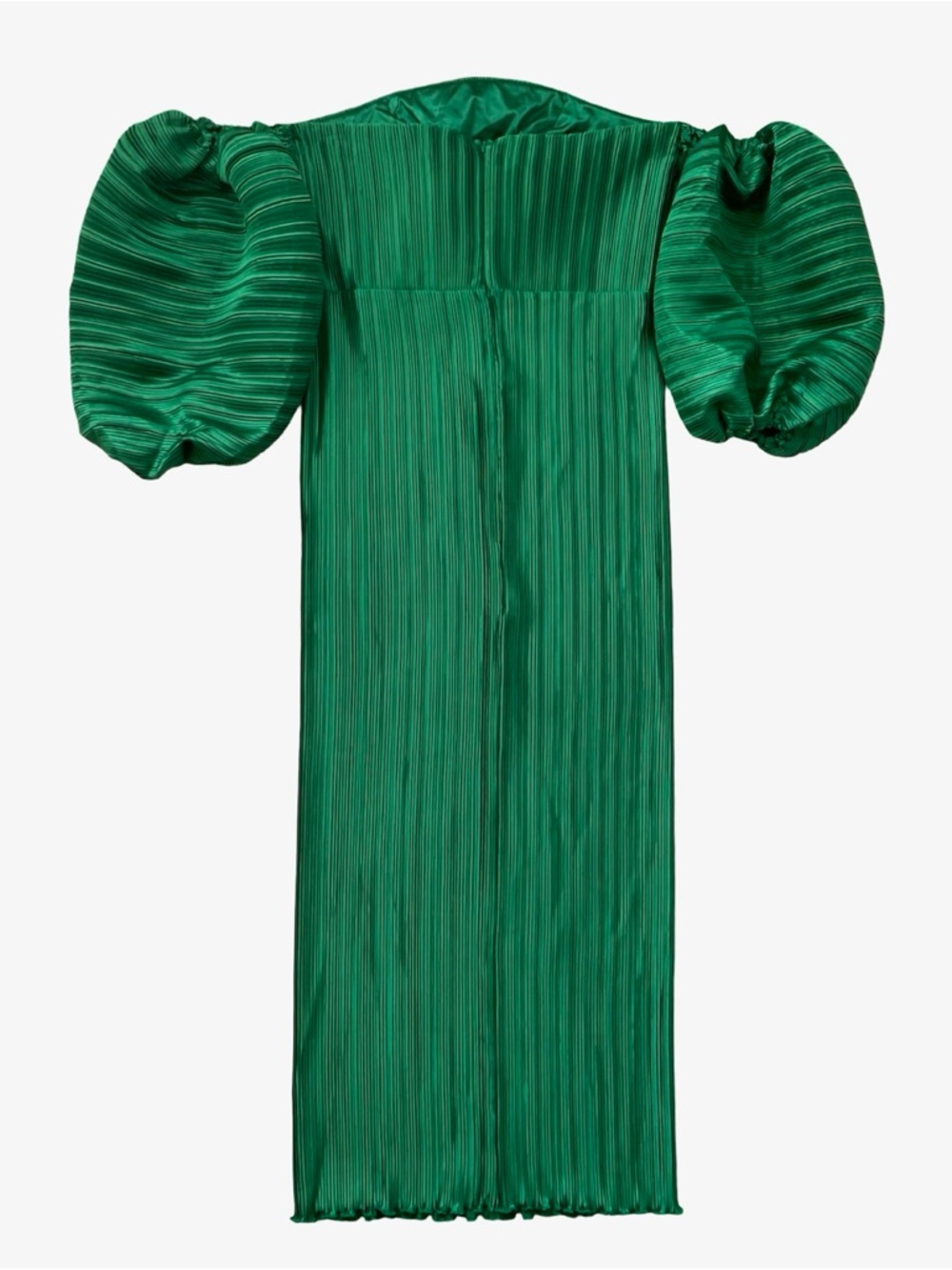 L'IDEE Sirene Plissé Off-Shoulder Puff-Sleeve Column Dress Emerald Green 10 NWT - Picture 7 of 16